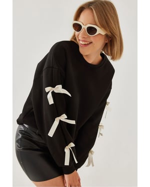Crewneck Relaxed Fit Sweatshirt met Strik