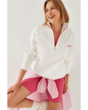 Överdimensionerad Stickad Dragkedja Krage Sweatshirt