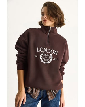 Dragkedja Krage Mönstrad Avslappnad Passform Sweatshirt