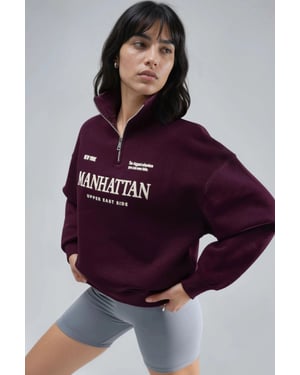 Överdimensionerad T-shirttryck Dragkedja Krage Sweatshirt