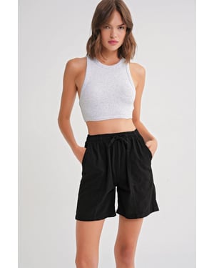 Hoge Taille Katoenen Trekkoord Mini Shorts