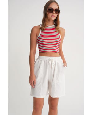 Hoge Taille Katoenen Touw Mini Shorts