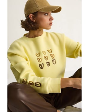 Geborduurd Ronde Hals Katoenen Sweatshirt