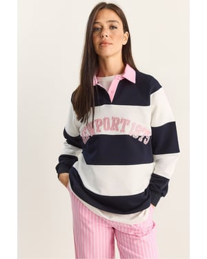 Overmaat Polo Kraag Geborduurde Sweatshirt