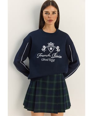 Ronde Hals Geborduurd Sweatshirt