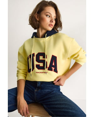 Gewatteerde Oversized Bedrukte Sweatshirt met Kap