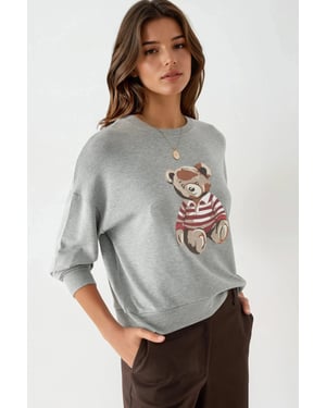 Printed Crew Neck Long Sleeved Sweatshirt