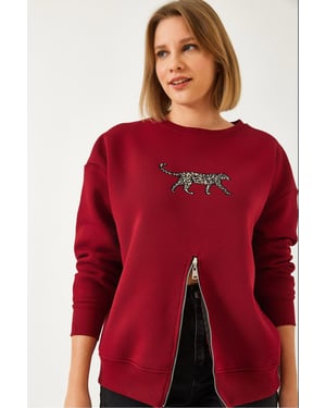 Geborduurd Crewneck Sweatshirt met Rits
