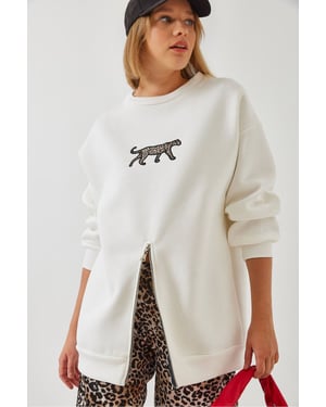 Geborduurd Crewneck Sweatshirt met Rits