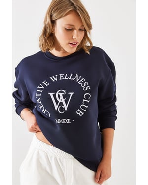 Ronde Hals Katoenen Sweatshirt met Motto Print