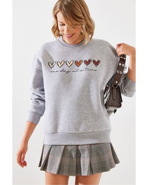 Hartpatroon Sweatshirt met Ronde Hals