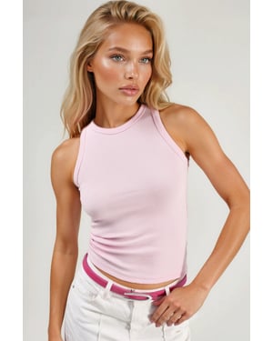 Geribbelde Crew Neck Mouwloze Tanktop
