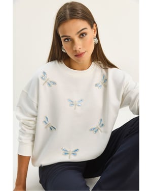 Libelle Geborduurde Ronde Hals Sweater