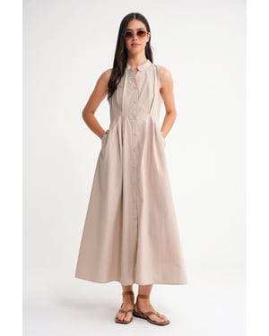 Geknoopte Tippet Kragen Maxi Jurk