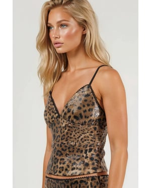 Getailleerde Leoprint Sequinkam met V-hals