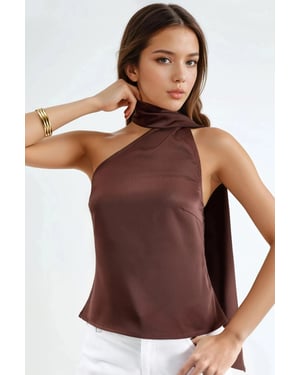 Asymmetrische Kraag Satijnen Blouse