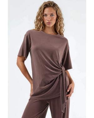 Losse Fit Crew Neck Modal Blouse met Strikdetail