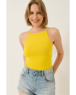 Fitted Katoenen Blenden Halter Nek Cami Top
