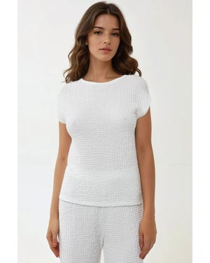 Textured Crew Neck Short Sleeve Top