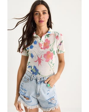 Bloemige Poloshirt Blouse