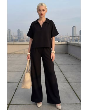 V-hals Korte Mouw Blouse & Wijde Pantalon Twee-Delige Set