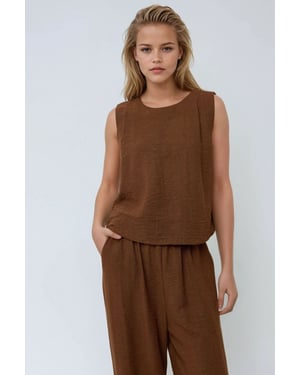 Linnen Voel Blouse & Elastische Taille Broek Tweedelige Coördinatie Set