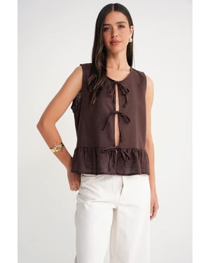 Frilly Tie Front Blouse