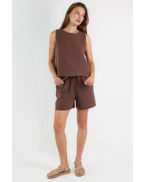 Mouwloze Muslin Blouse en Shorts Set