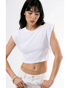 Katoenen Mix Mouwloze Cropped Top met Ronde Hals