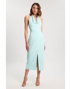 Satin Tux Back Detail Tailored Midi Dress