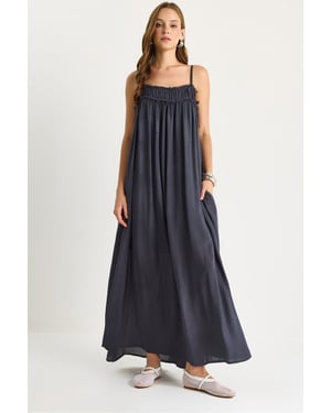 Geborduurde Vierkante Hals Maxi Jurk
