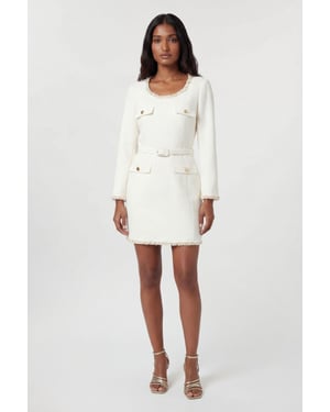 Compact Stretch Embellished Trim Tailored Belted Mini Dress