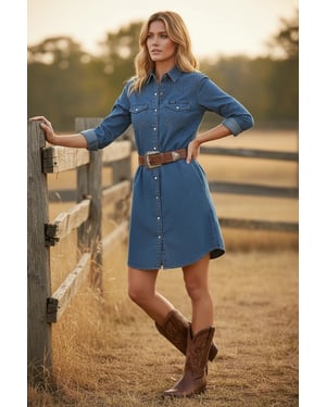 Denim Western Long Sleeve Dress