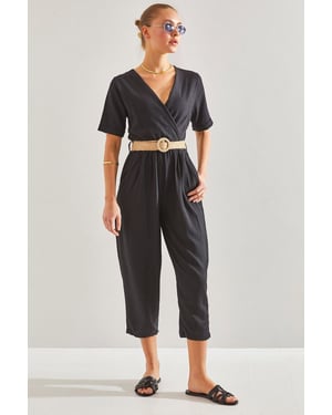 V-hals Cropped Jumpsuit met Strik