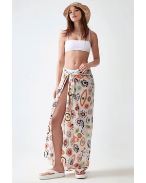 Long Printed Beach Cover-Up