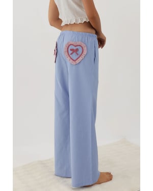 Heart Detail Wide Leg Plaid Lounge Bottoms