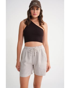 Hoge Taille Gestreepte Wijde Short