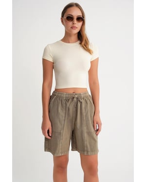 Hoge Taille Katoenen Mini Shorts met Touwtrekkoord