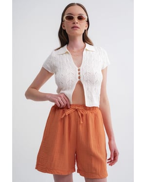 Hoge Taille Geweven Katoenen Shorts