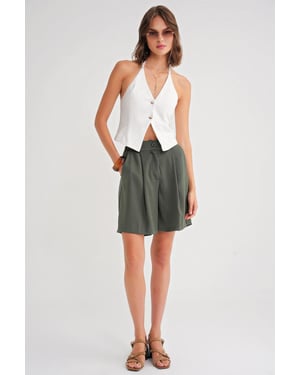 Hoge Taille Knopshorts met Zakjes
