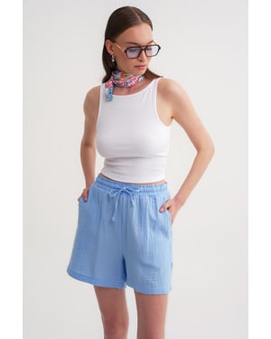 Hoge Taille Textuur Katoenen Shorts