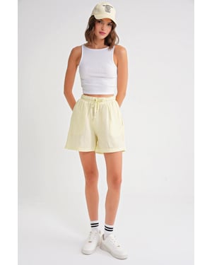 Hoge Taille Textured Katoenen Shorts