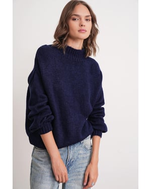 Avslappnad passform crew neck tjockstickad tröja