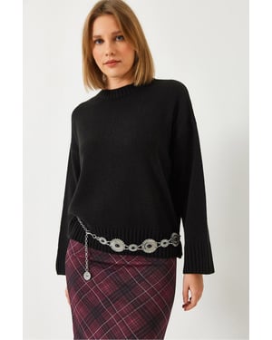 Avslappnad passform crewneck ribbstickad tröja
