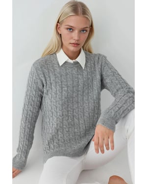 Thick Hair Braid Knit Sweater with Crew Neck