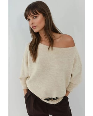 Zachte Textuur Off Shoulder Gebreide Trui