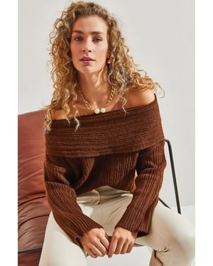 Off Shoulder Geribbelde Gebreide Trui