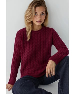 Thick Hair Braid Knit Sweater with Crew Neck