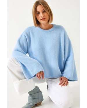 Översize Crew Neck-tröja med fuskpälsdetalj