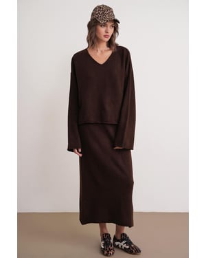 V-hals Gebreide Trui & Rok Co-ord Set